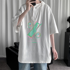 LD54171-P45连帽短袖t恤男大码胖子带帽五分袖中袖，男装T恤，电商A040