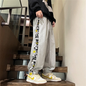 特P25 休闲长裤子男港风秋季大码宽松束脚拉链复古卫裤-K213图片