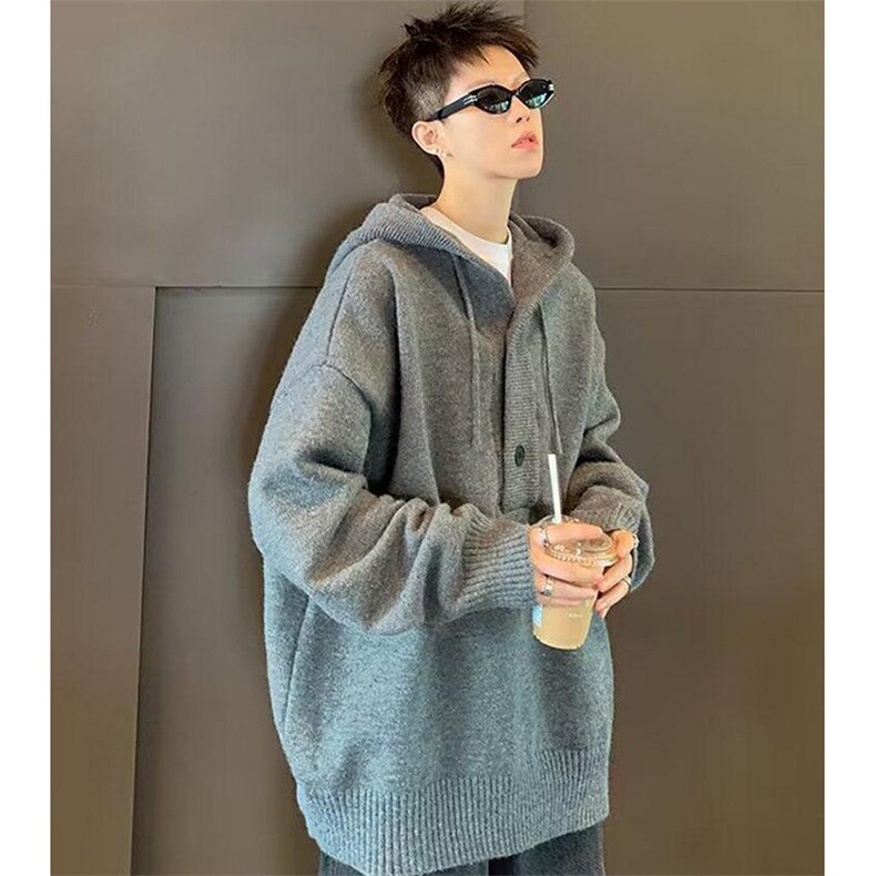 重磅秋冬装北极绒开衫毛衣美式复古休闲慵懒风针织衫加厚连帽外套,男装针织衫/毛衣,电商A486-1