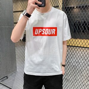 夏季港风大码宽松英文短袖T恤男圆领纯棉中袖卫衣模白T9553图片