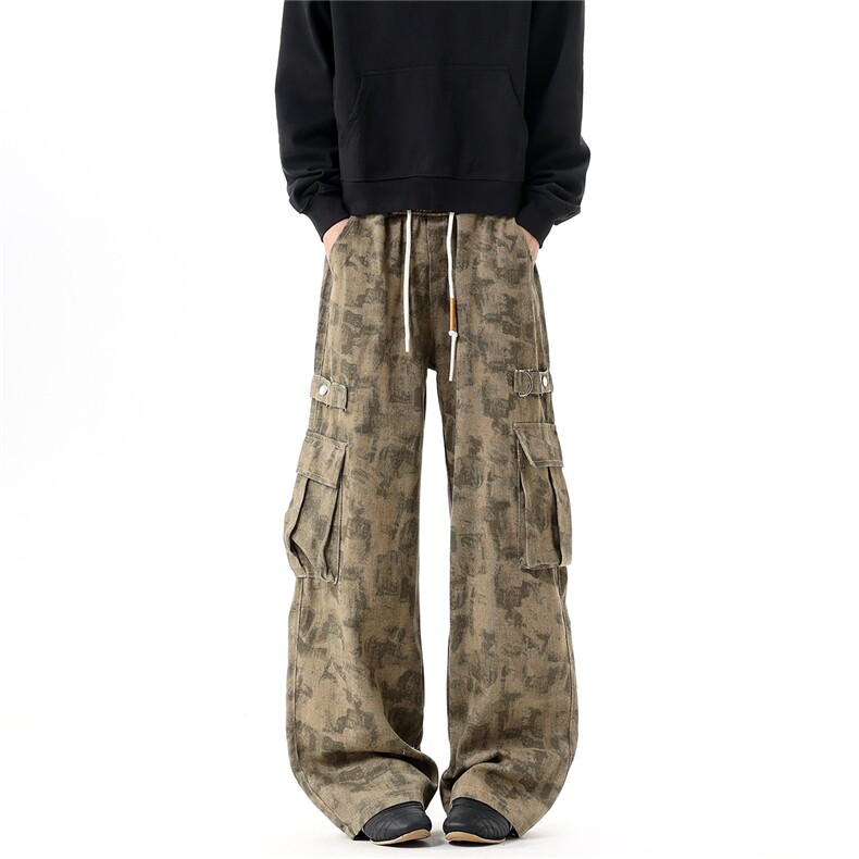 【现货】春装BKJ9062-P50控98宽松直筒迷彩裤工装阔腿裤牛仔裤，男装牛仔裤，电商B335