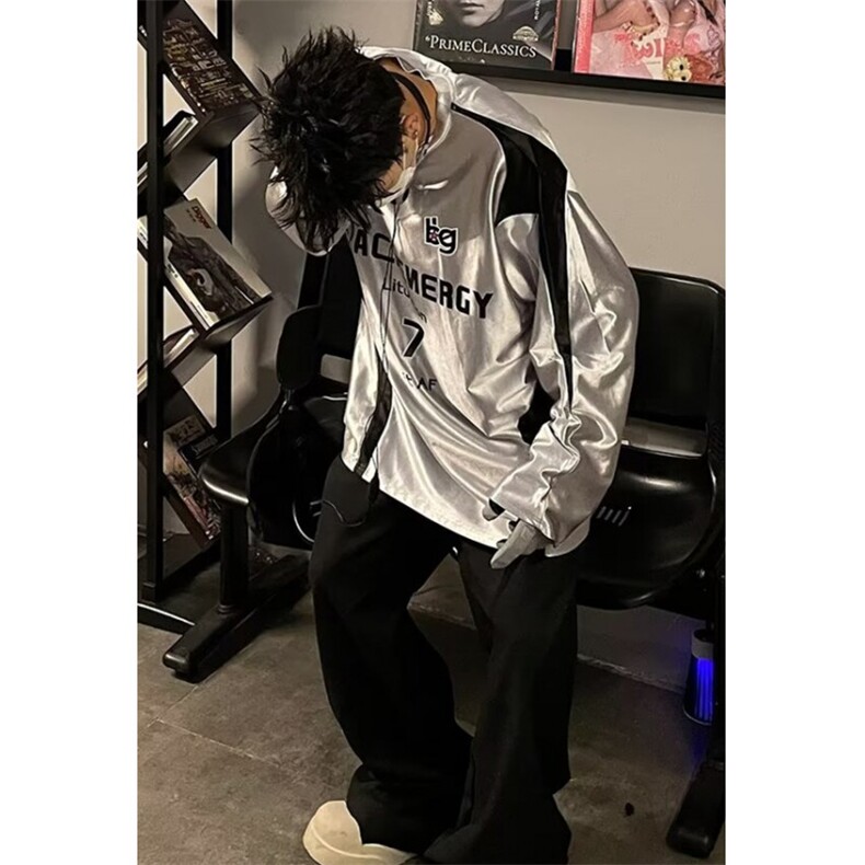 流行潮流新款美式球衣银色长袖T恤男运动撞色插肩上衣TY123,男装T恤,星座1116A（原606A-3）