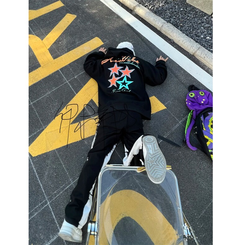 秋季新款潮流刺绣字母卫衣男宽松简约连帽长M6137-P50,男装卫衣,星座1109-3