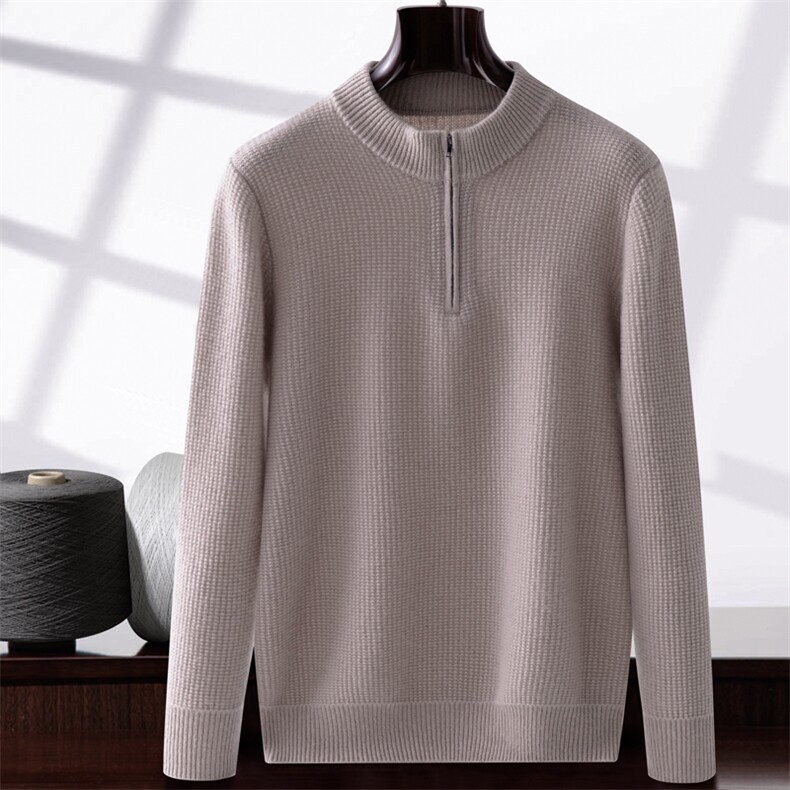 2025秋冬百搭时尚简约桂花针半拉链针织羊绒衫，男装羊绒套衫，晨晟羊绒