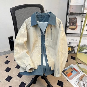 牛仔拼接假两件翻领外套男春秋新款潮流衬衫领夹克上衣GA287 P104图片
