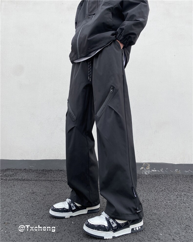 2024春季拉链褶皱设计机能防水宽松冲锋裤B315-K23549-P50控68,男装休闲裤,电商B315