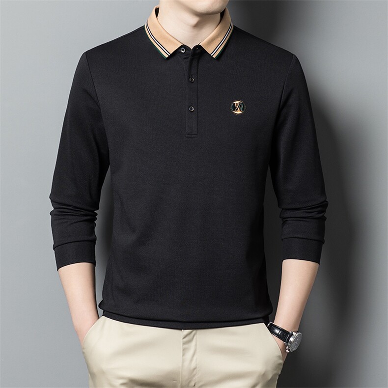 中年男士长袖t恤爸爸polo衫2023春秋季新款刺绣上衣纯棉男装,男装T恤,电商B212（原钱塘6029）