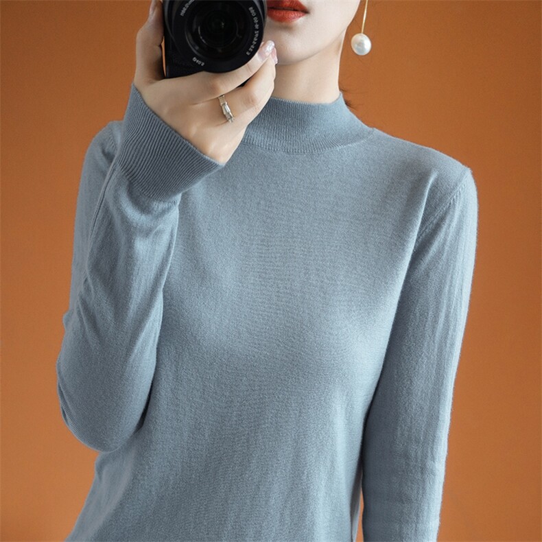 2025年秋季通勤通勤单件套头时尚百搭提前简约休闲半高领长袖，女装羊毛衫，朝思羊绒