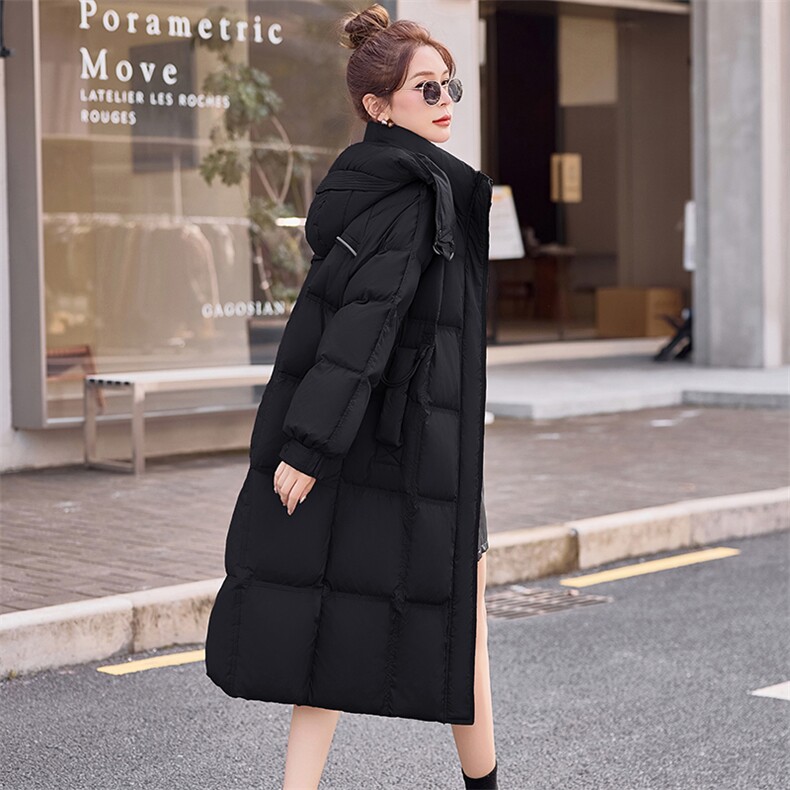 巧克力色宽松连帽羽绒服女中长款2024冬季新款保暖加厚白鸭绒外套,女装羽绒服,千千佰惠