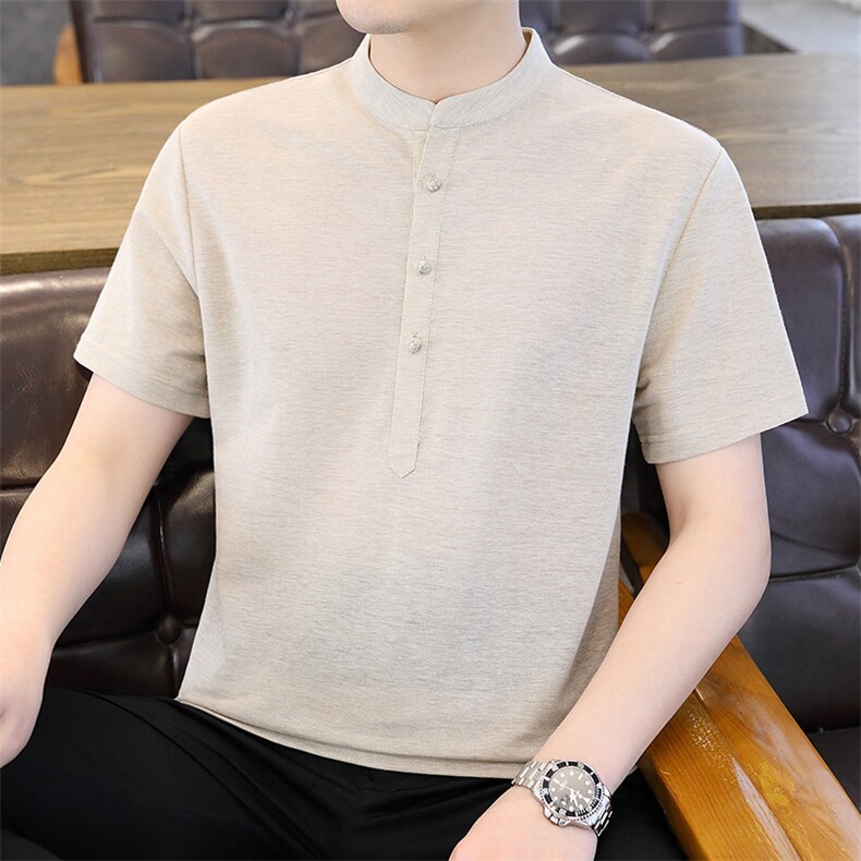 2025夏季棉麻透气清凉男士风盘扣短袖休闲T恤上衣XF9803-P50,男装T恤,星座1105-3