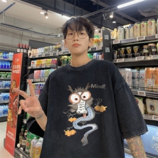 量大优供视频240g重磅美式炒雪花水洗做旧短袖t恤STX520-特P25，男装T恤，电商B371