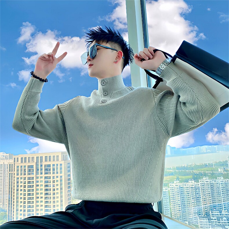 AM206/P88控118秋季社会小伙潮流纽扣百搭纯色打底针织衫男灰首,男装T恤,星座305B-1