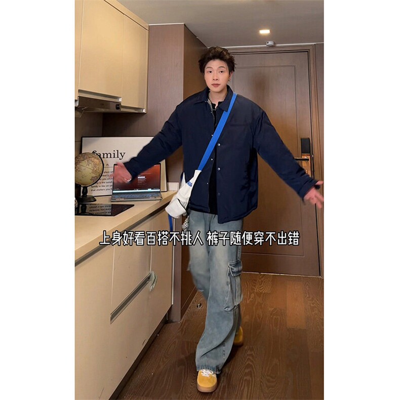 抖音--哈BER--纯色内格纹设计感重磅棉服外套my686-TP205,男装棉衣,电商A089-1