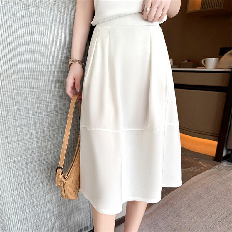 2025年夏季新款高级感赫本风A字半身裙时尚气质高腰中长款伞裙女，女装半身裙，九戎