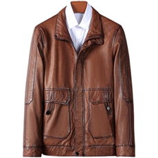 W5333男士2023秋冬新款绵羊皮油蜡皮衣男翻领休闲皮夹克P790，男装皮衣，电商B360