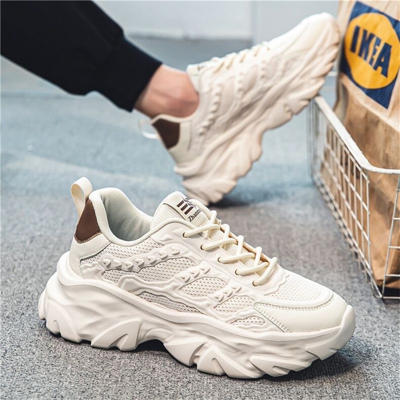 X4078-P85夏季男鞋新款透气网面鞋男百搭厚底运动鞋休闲老爹潮鞋图片