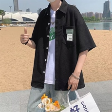 SK001-P302024日系复古口袋工装华夫格短袖衬衫t恤男潮牌宽松，男装T恤，电商B323A