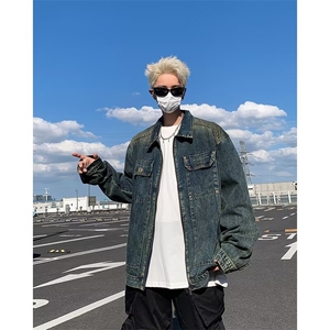 复古渐变水洗牛仔外套男潮高级感春秋款宽松工装夹克8848 P65图片