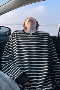 秋季300g重磅假两件亨利领条纹男大码长袖卫衣W24548-特P45控88图片