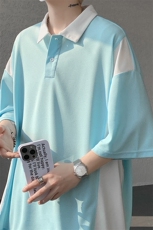 8XL-M拼接撞色短袖t恤男款夏季新款半袖POLO衫加肥加大码DT004P38，男装T恤，电商B312