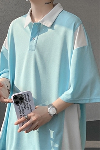 8XL-M拼接撞色短袖t恤男款夏季新款半袖POLO衫加肥加大码DT004P38图片