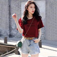 新款时尚百搭潮流宽松显瘦简约圆领短袖T恤，女装T恤，L·H·X