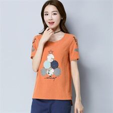 2021年夏季短袖宽松常规圆领甜美T恤时尚气质简约优雅韩版百搭街头，女装T恤，丽影随形