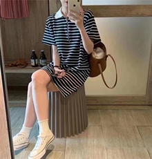 条纹翻领连衣裙，女装连衣裙，依多坊