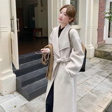现货新款2B114P265K335长款秋冬双面羊绒大衣外套翻领配腰带百搭，女装双面呢大衣，网红馆