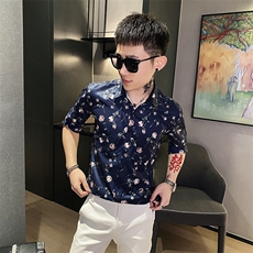 312A-101-P55新款社会小伙中袖衬衫韩版潮流男士五分袖衬衣A，男装T恤，星座312A-5