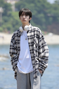 抖品质 新品格子衬衫男长袖宽松大码潮流港风外套CS7216P35控58图片