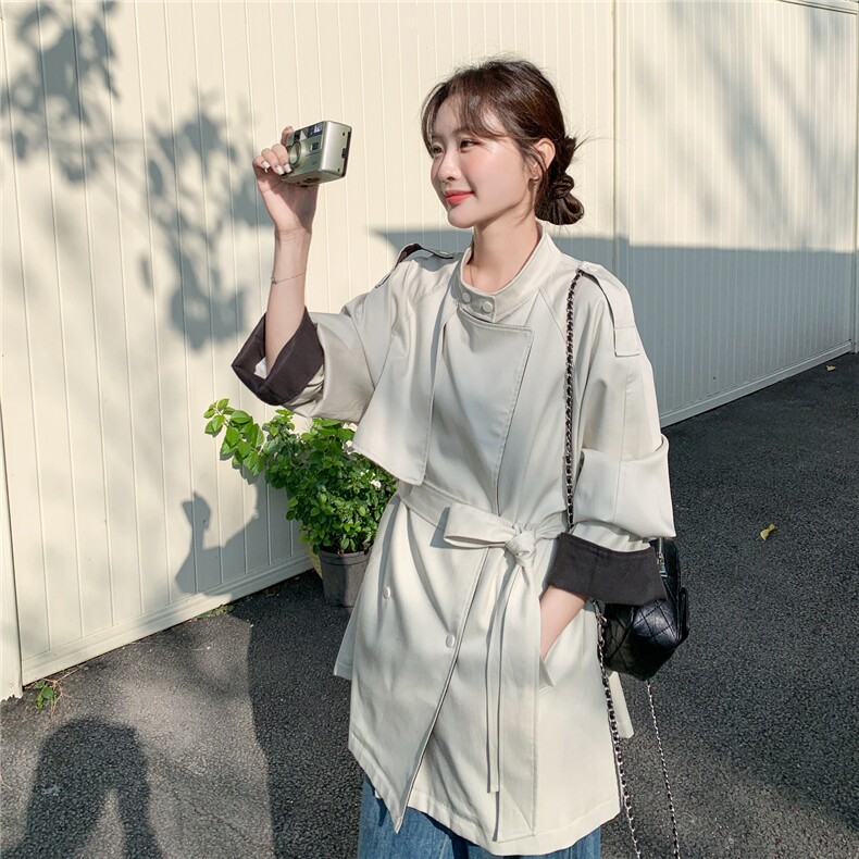 2026春装新款撞色系带气质风衣外套2C375-620-P165-K258,女装风衣,2C375