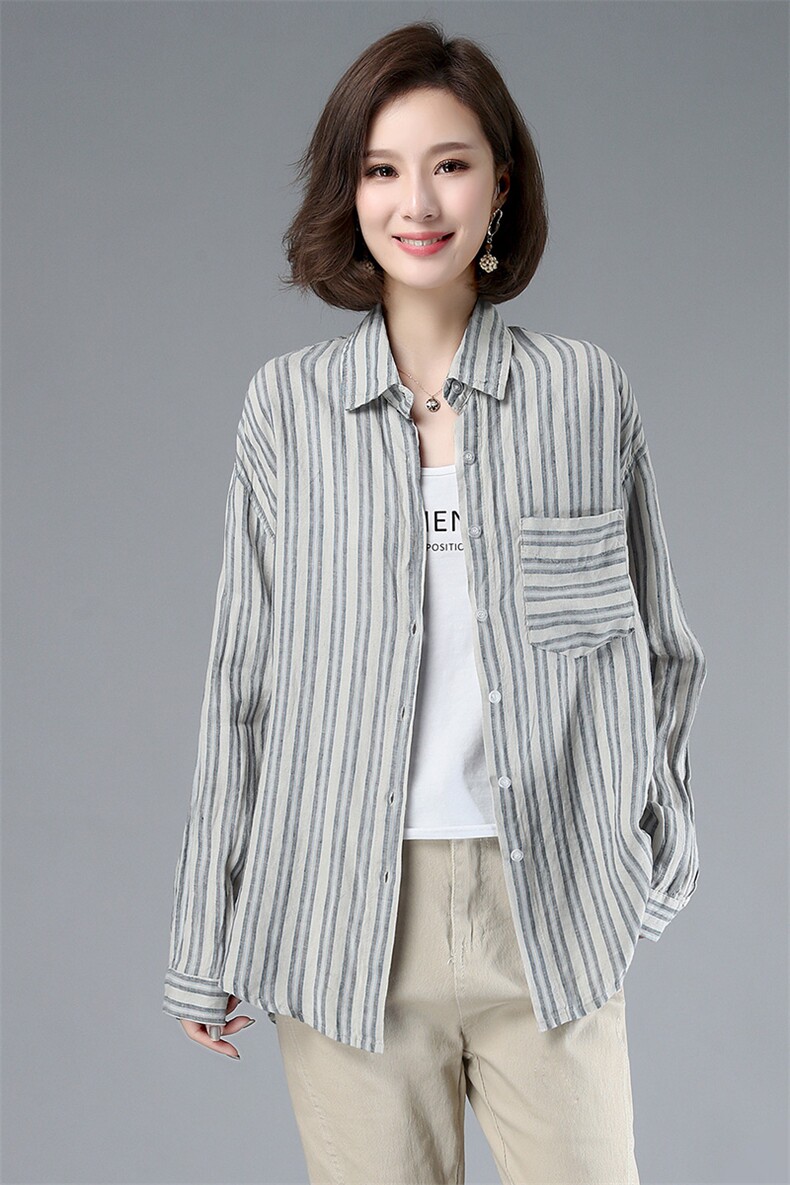 自然舒适长袖衬衫时尚潮流,女装衬衫,小林双子