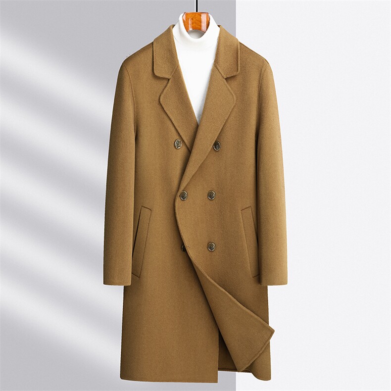 2023年秋冬新款男士外套翻领休闲风衣双面尼外套长款大衣，男装毛呢大衣，电商B360