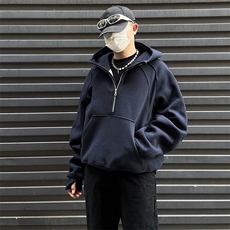 抖音得物二开美式重磅宽松结构拉链设计防风高领连帽卫衣外套W76，男装卫衣，电商A486-1