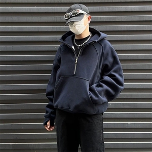 抖音得物二开 美式重磅宽松结构拉链设计防风高领连帽卫衣外套W76图片