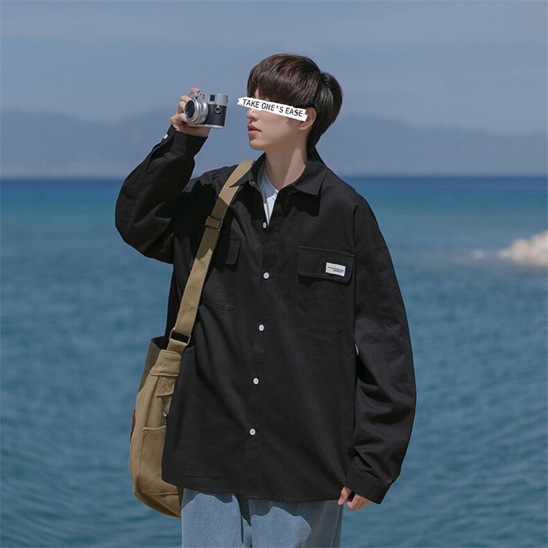 B225-C6036--P55-X69-贴标衬衫-棉-日系长袖衬衫翻领,男装衬衫,电商B225