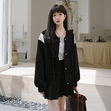 复古盘扣设计感立领宽松拼色外套2022年秋季，女装短外套，菡迪欧娜