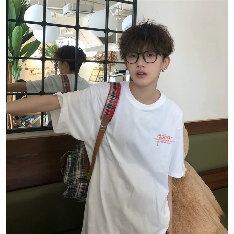 抖音得物供货210克现货宽松纯棉美式潮牌印花落肩袖纯棉T恤AT2172图片