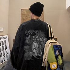港风水洗做旧100棉美式复古高街长袖T恤薄款卫衣DT6201P50控68，男装T恤，电商A268A