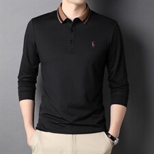秋季长袖t恤男2021款纯色翻领商务休闲polo衫绣标体恤DS20011-P75,男装T恤,电商B212（原钱塘6029）