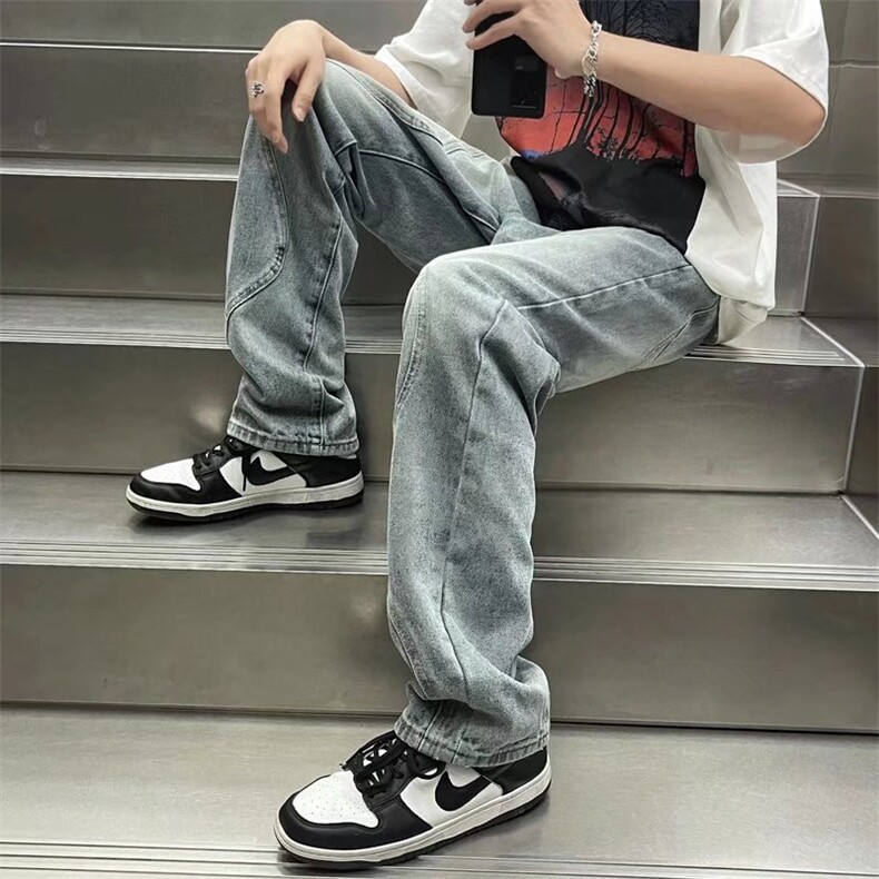 牛仔裤男秋季潮大码休闲裤子高街设计感裤子N3043P46,男装牛仔裤,星座1116-2