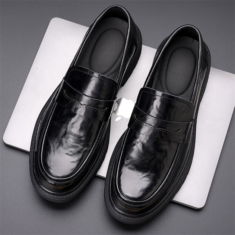 男鞋头层牛皮秋季新款男士商务休闲皮鞋男款高端真皮厚底单鞋子男，男鞋皮鞋，电商A223