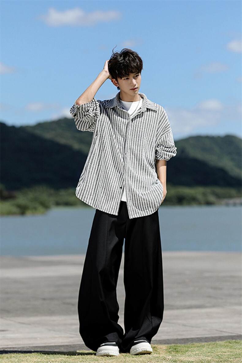 8XL-M鱼骨纹小香风衬衫男生春秋衬衣宽松慵懒垂感外套CS29009P45,男装衬衫,电商B312