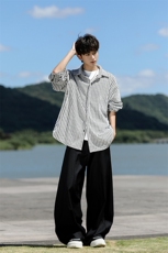 8XL-M鱼骨纹小香风衬衫男生春秋衬衣宽松慵懒垂感外套CS29009P45，男装衬衫，电商B312