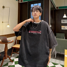 量大优供视频240g重磅美式炒雪花水洗做旧短袖t恤STX538-特P25，男装T恤，电商B371