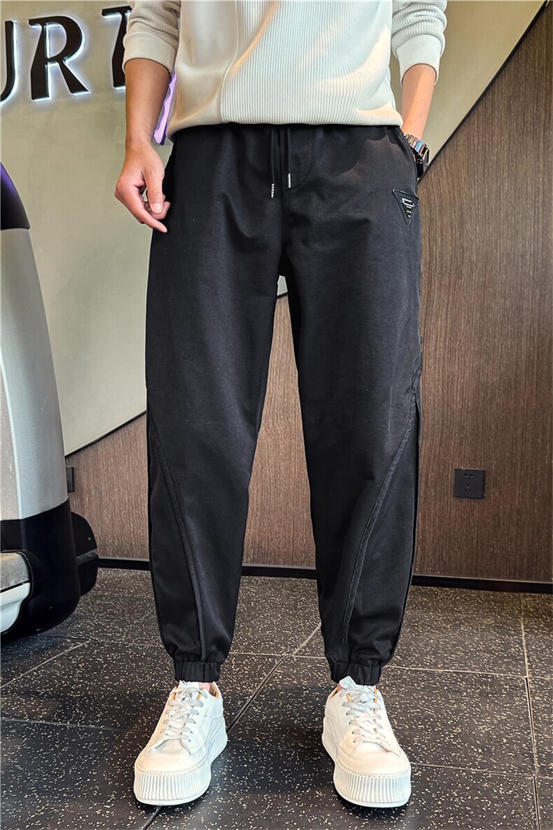 2025春夏社会小伙拼接束脚裤韩版修身纯色百搭长裤男2244/P70控98,男装休闲裤,星座313B-2(原星座309A-2)
