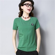 优雅圆领纯色2021年夏季韩版潮流时尚百搭休闲显瘦修身气质，女装T恤，丽影随形
