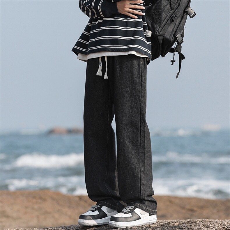 春款牛仔裤青少年潮牌宽松直筒阔腿裤复古高街休闲裤N808P40图片