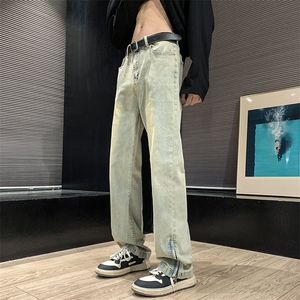 欧美vibe风裤子高街潮ins开叉牛仔裤男直筒拖地裤N08826-P45图片
